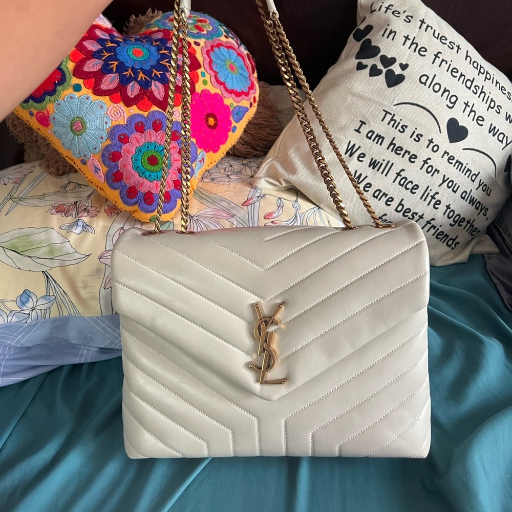 YSL LOULOU BAG IN MEDIUM GOLD AND CREAM WHITE